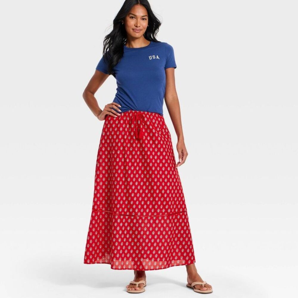 Women's Maxi Full Skirt - Universal Thread Red Floral XL - Picture 3 of 4
